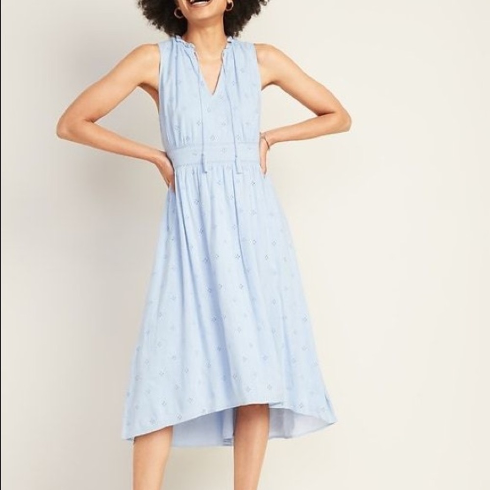 Old Navy Waist-Defined Tie-Neck Cutwork Midi Dress